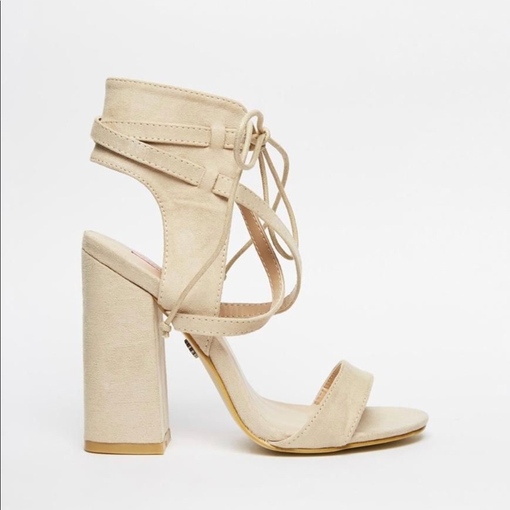 Nude strappy block heel sandals